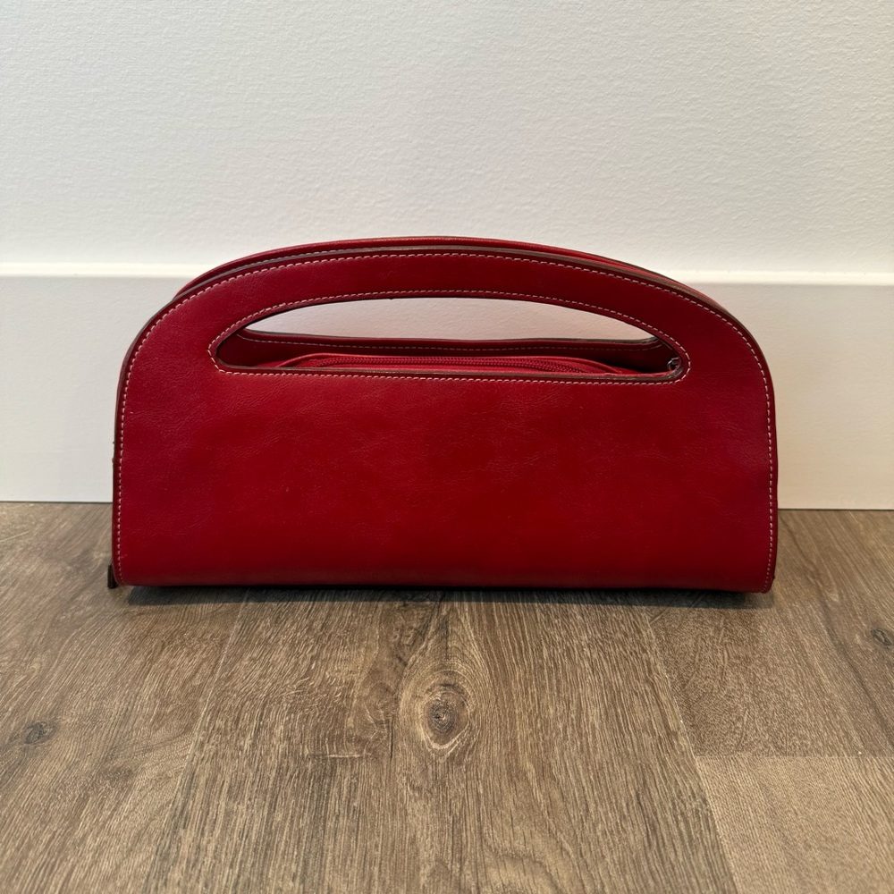 Red Clutch Top Handle Bag with Crossbody Strap